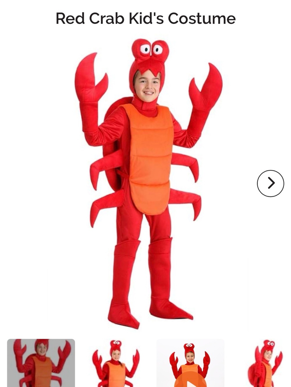 Red Crab Kids Costume - kids size L costume complete great condition